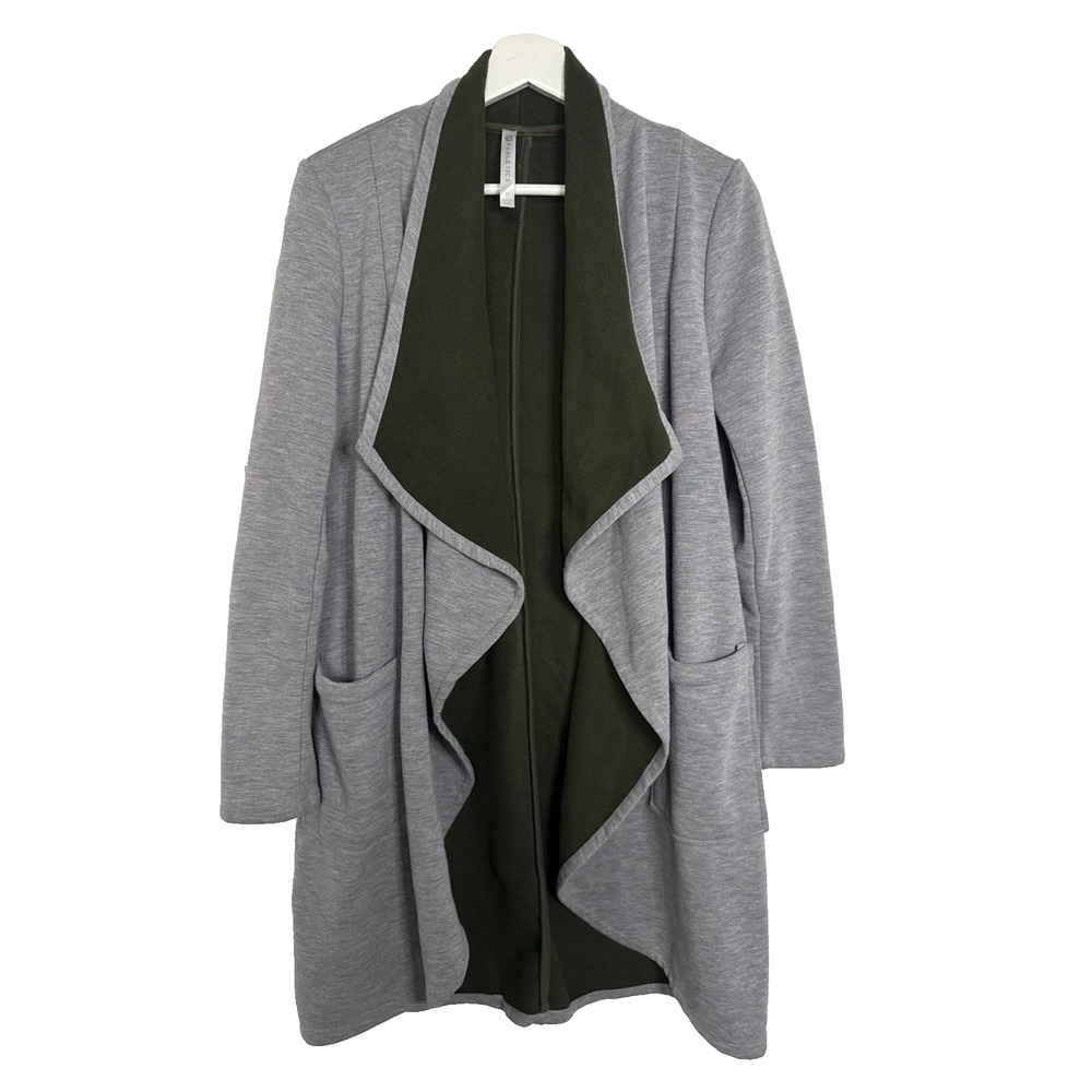 Fabletics Moscow Fleeced-lined Open Cardigan Gray Olive Green Size M